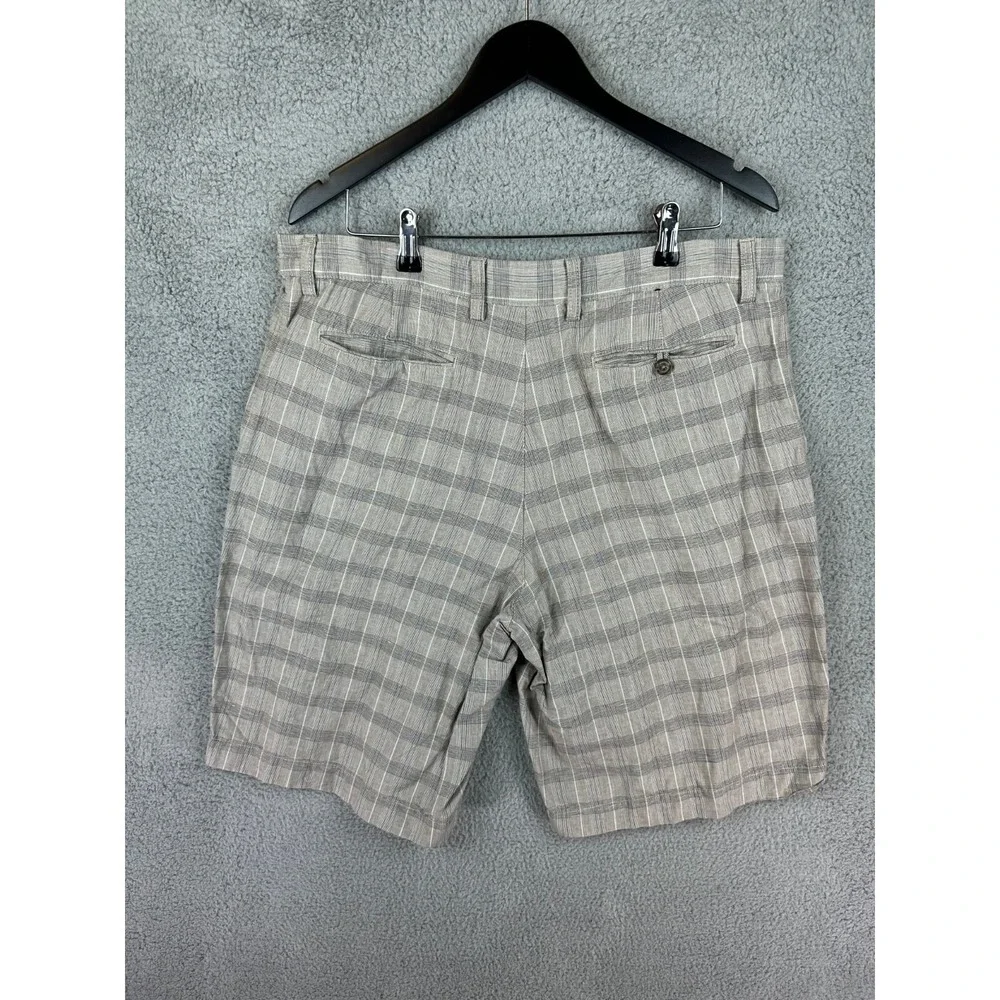 Banana Republic Linen Blend Gray Casual Chino Shorts Size 36 Plaid Men Golf